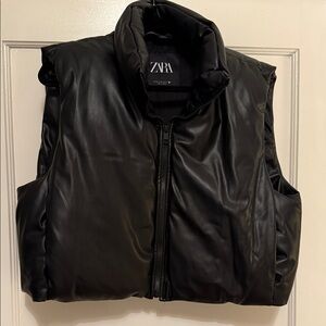 Zara Black Pleather Puffer Vest